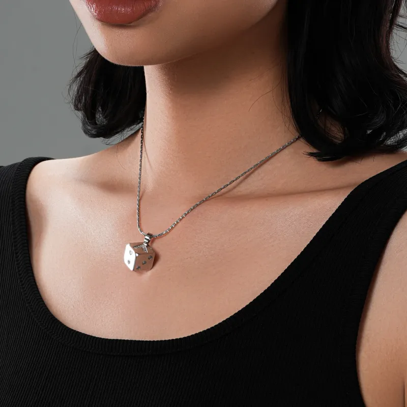 ACIUM Luxury Minimalist Style Titanium Steel Non Oxidation Individual Trendy Premium Dice, Pendant Unisex-3
