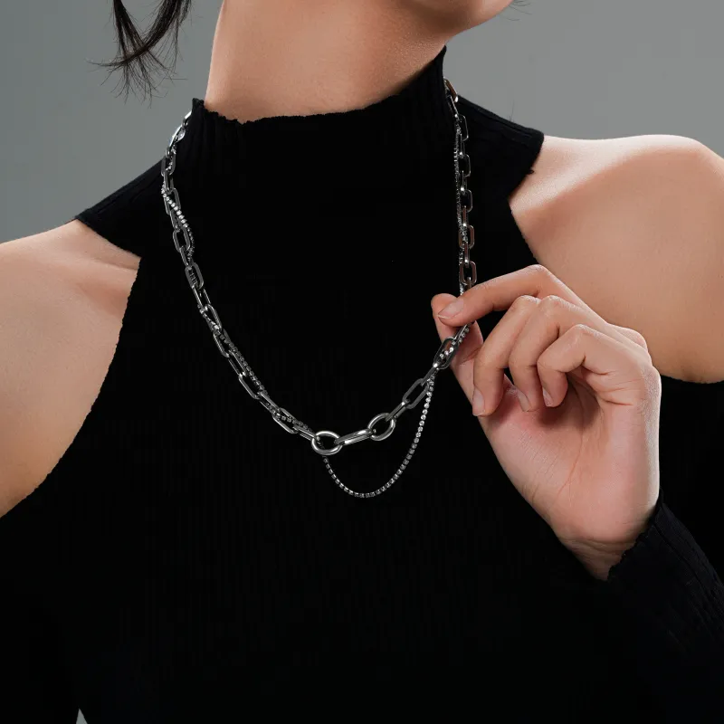 ACIUM Double Strands Layering Collarbone Chain, Titanium Steel Non Oxidizing, Plain Chain Necklaces Unisex-3