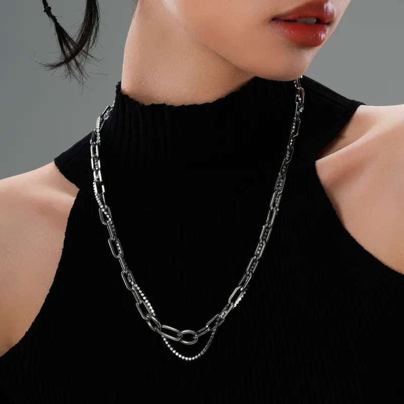 ACIUM Double Strands Layering Collarbone Chain, Titanium Steel Non Oxidizing, Plain Chain Necklaces Unisex-4