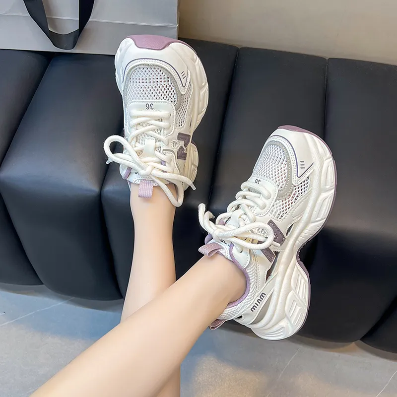 Dragon Dance Breathable Height Increase Low Top Chunky Sneakers Women's-14