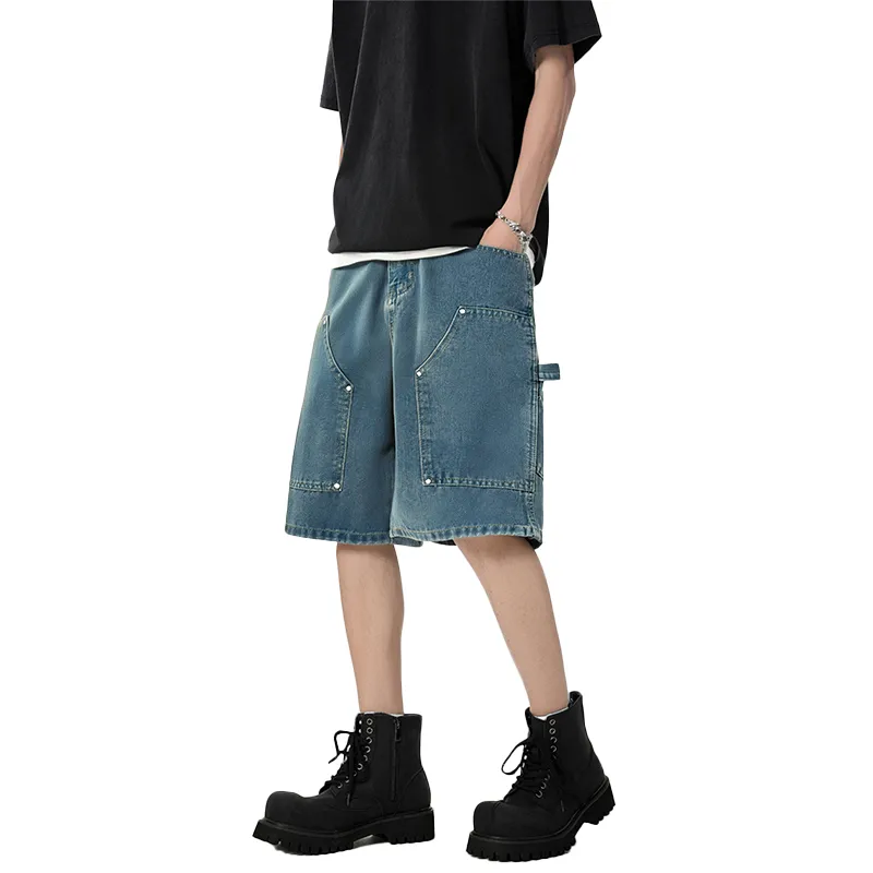 SAME FLOW Denim Shorts Men Blue-4