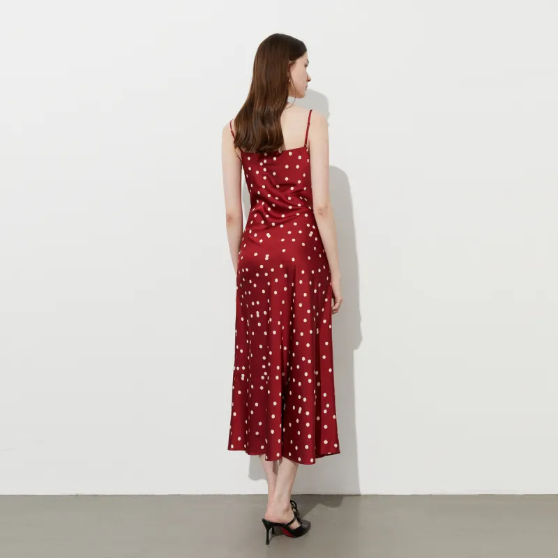 DPLAY Slip Dresses Women's Red With Apricot Polka Dot-1