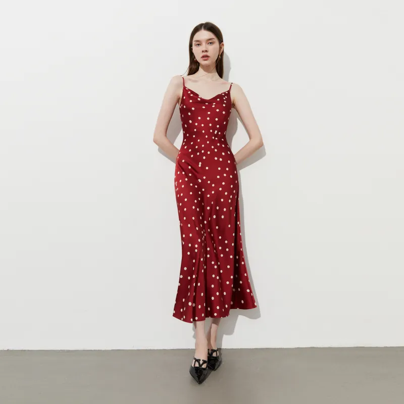 DPLAY Slip Dresses Women's Red With Apricot Polka Dot-2