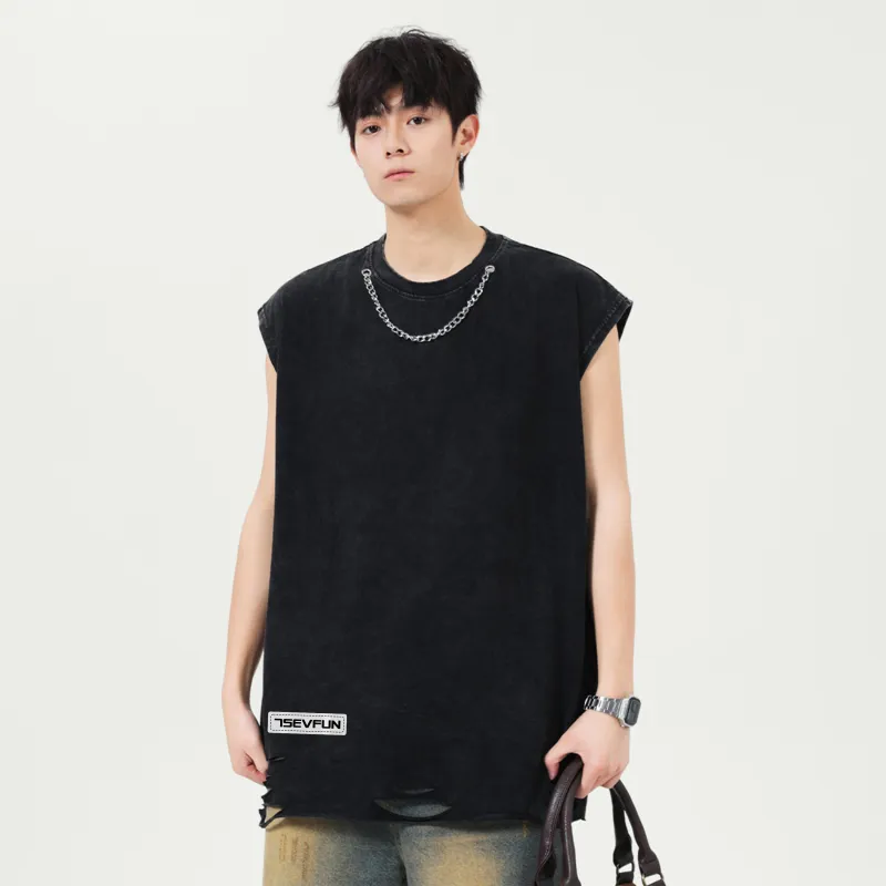 7 SEVFUN Tank Tops Unisex Washed Black-4