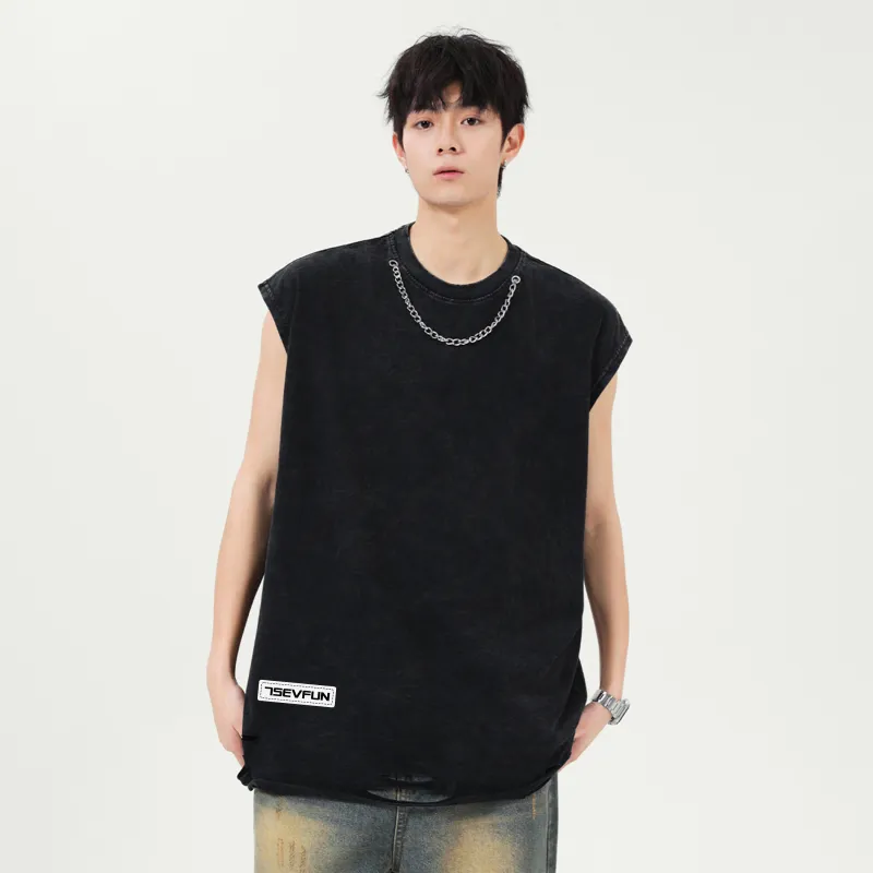 7 SEVFUN Tank Tops Unisex Washed Black-2