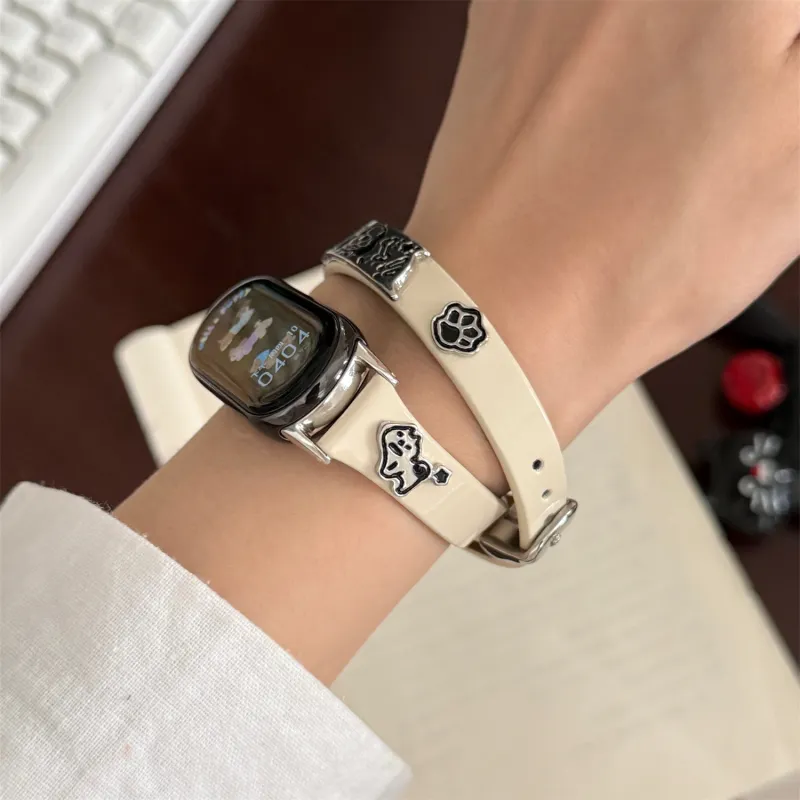 DAOWEI Watch Band Xiaomi Red Beige Compatibility Glossy Leather, Metal-4