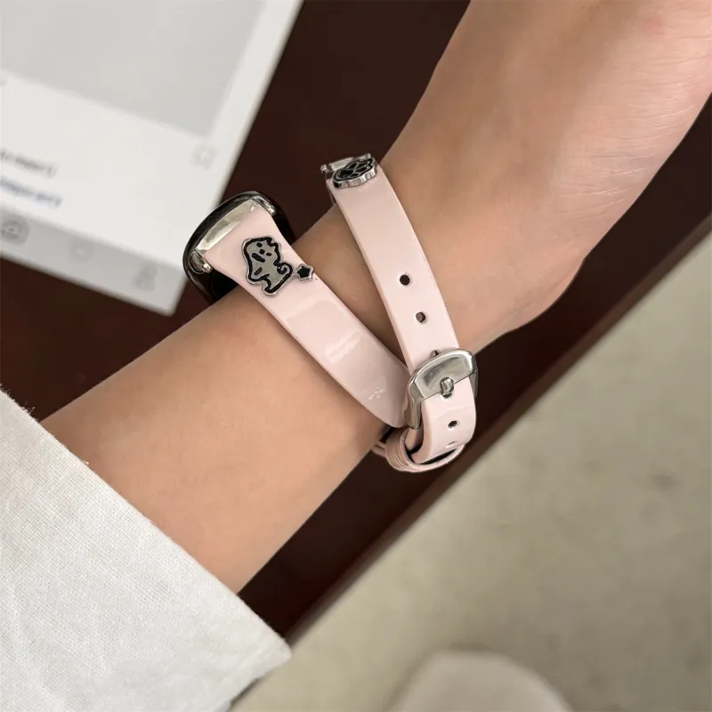 DAOWEI Watch Band Xiaomi Red Beige Compatibility Glossy Leather, Metal-7