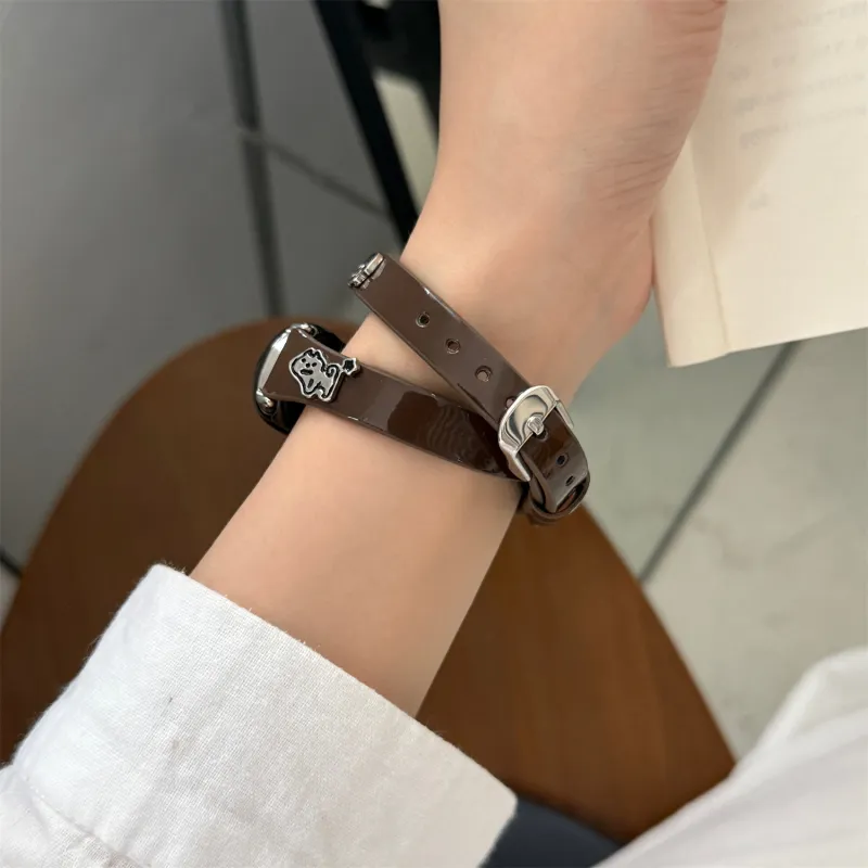 DAOWEI Watch Band Xiaomi Red Beige Compatibility Glossy Leather, Metal-10