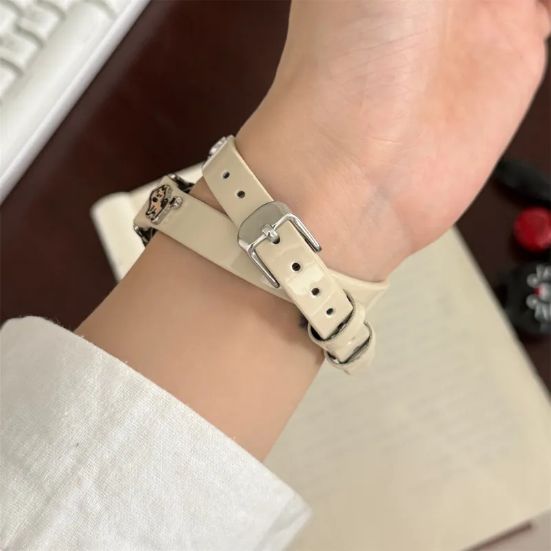 DAOWEI Watch Band Xiaomi Red Beige Compatibility Glossy Leather, Metal-5