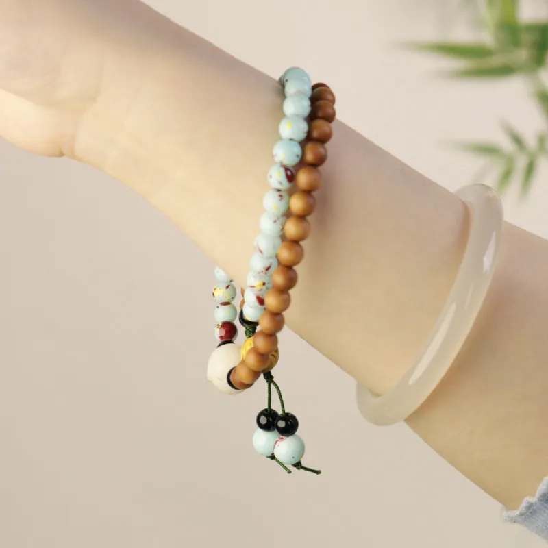 LIBEIDINGSHENG Barbie Sandalwood Career Explosion, Double Luck, Endless Blessing Beaded Bracelet Unisex-3