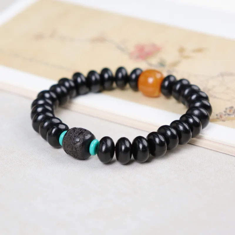 LIBEIDINGSHENG Ebony Wealth Lock Account Business Prosperity Constant Beaded Bracelet Unisex-1
