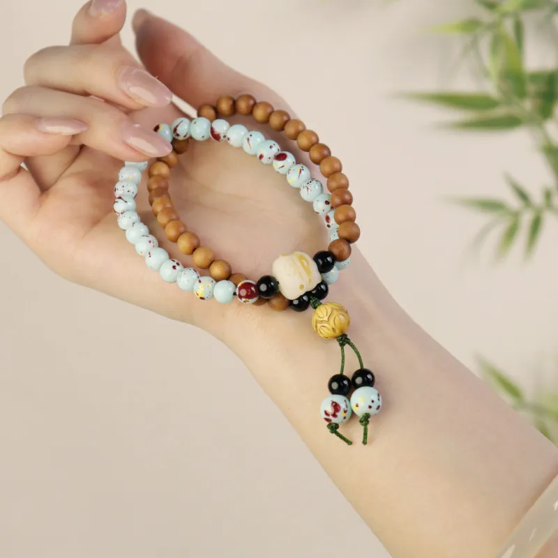 LIBEIDINGSHENG Barbie Sandalwood Career Explosion, Double Luck, Endless Blessing Beaded Bracelet Unisex-5