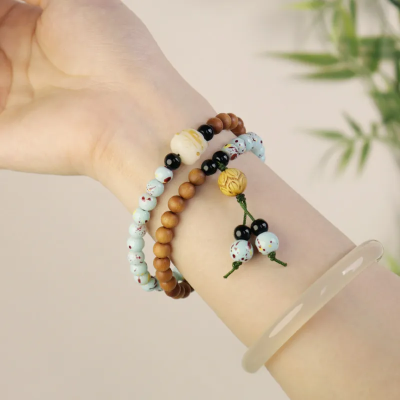LIBEIDINGSHENG Barbie Sandalwood Career Explosion, Double Luck, Endless Blessing Beaded Bracelet Unisex-4