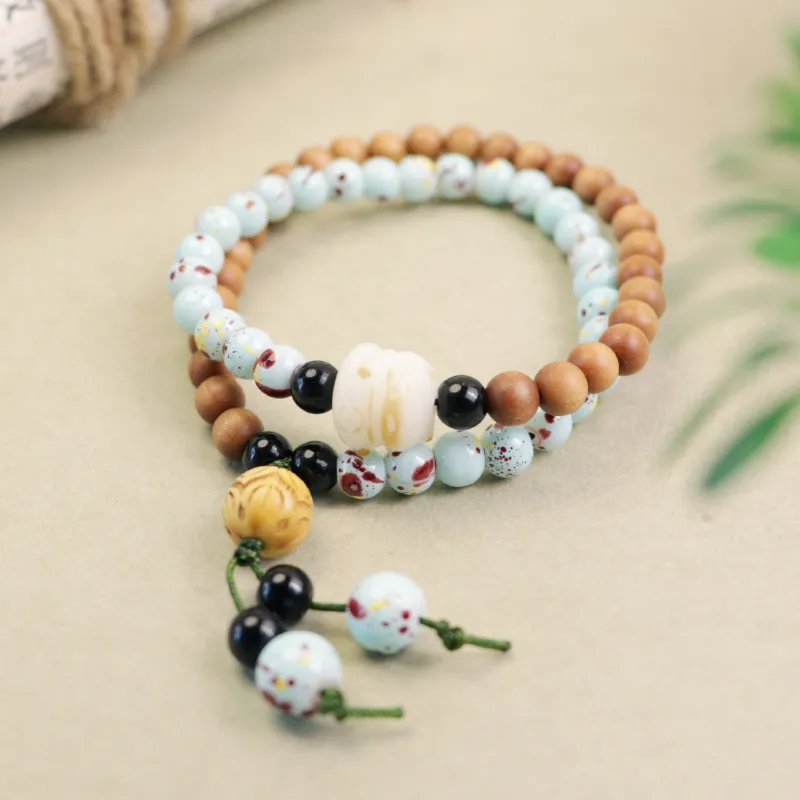 LIBEIDINGSHENG Barbie Sandalwood Career Explosion, Double Luck, Endless Blessing Beaded Bracelet Unisex-6