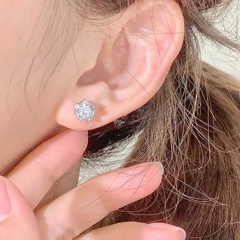 Wylyp S925 Silver Stud Earrings Women's Silver White-2