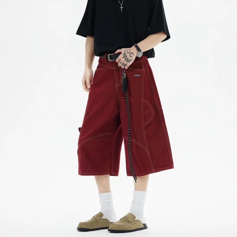 ZOTRANS Denim Shorts Unisex Red-2