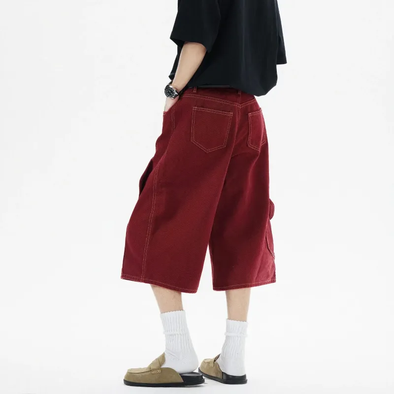 ZOTRANS Denim Shorts Unisex Red-1