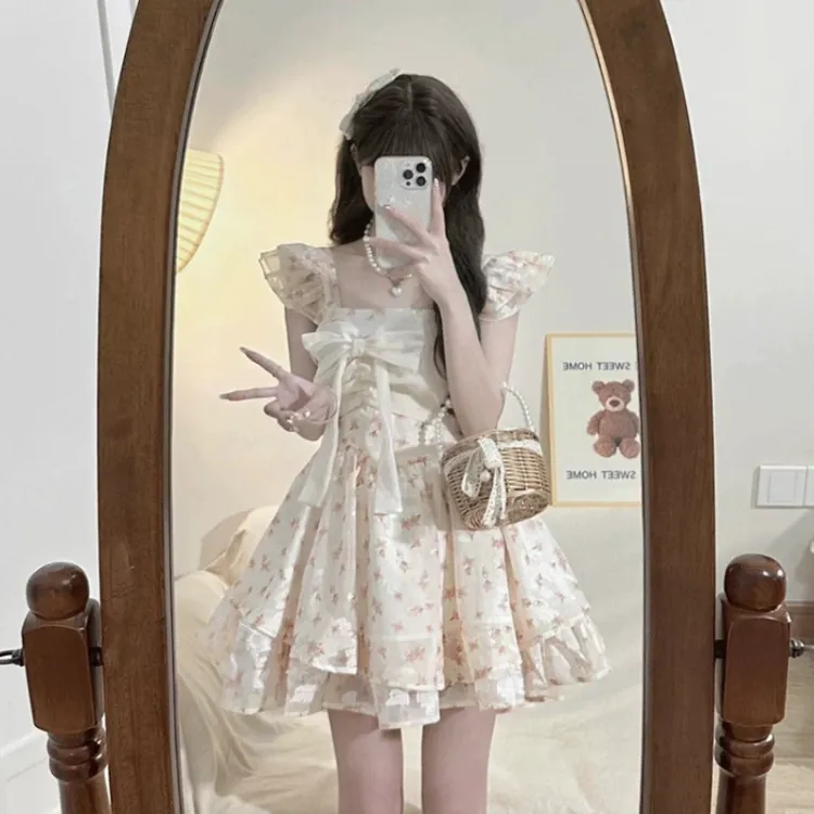 EMDPN Petite Bowknot Princess Cinched Waist Dress Women's-1