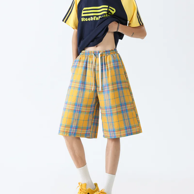 PWUE Casual Shorts Unisex Yellow & Red & Blue Multicolor Comes With White T Shirt-3