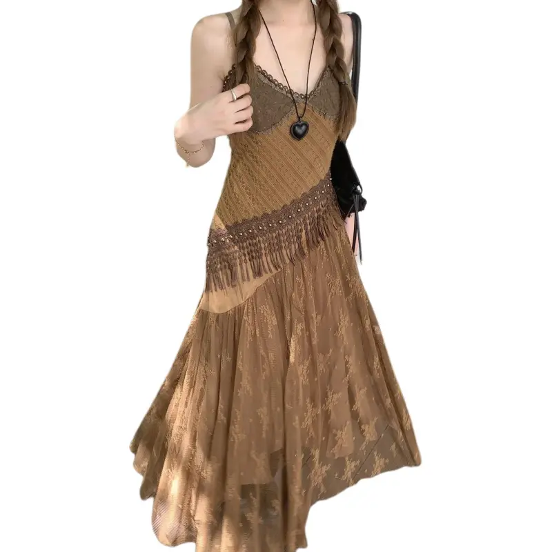 Dior Beauty Slip Dresses Women's Vintage Brown Slip Dress-1