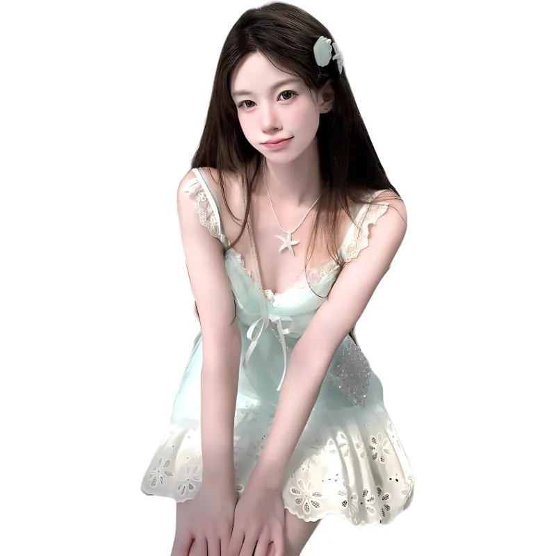 Dior Beauty Slip Dresses Women's Ice Light White Green-4