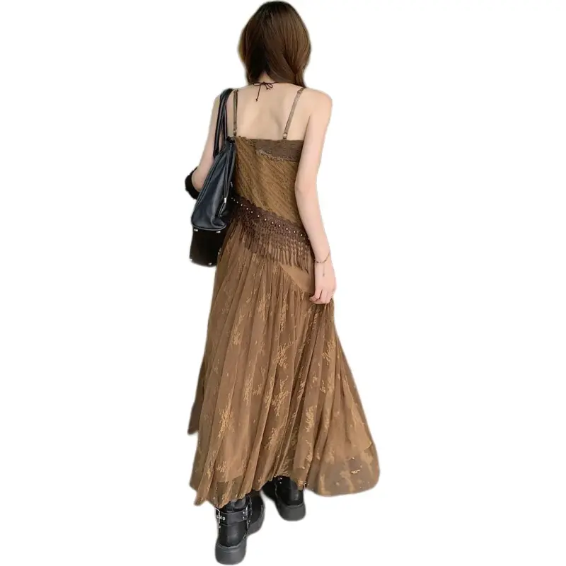 Dior Beauty Slip Dresses Women's Vintage Brown Slip Dress-3