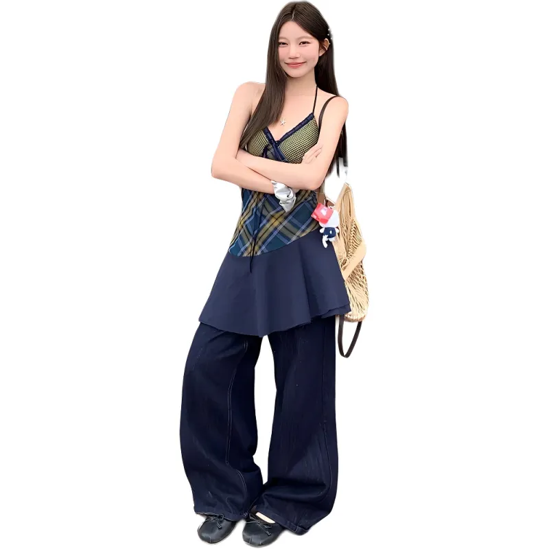 Dior Beauty Slip Dresses Women's Green Plaid Camisole Dress-1