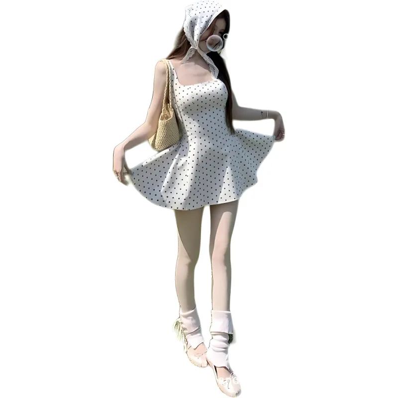 Dior Beauty Slip Dresses Women's Apricot Polka Dot Skirt-4