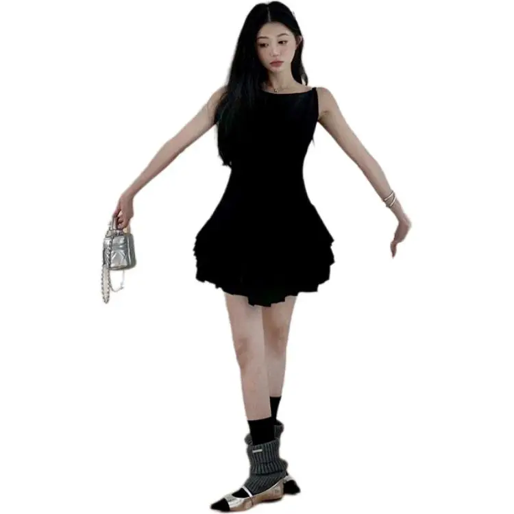 Dior Beauty Slip Dresses Women's Lace Up Backless Tiered Skirt-7