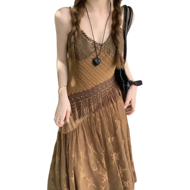 Dior Beauty Slip Dresses Women's Vintage Brown Slip Dress-2