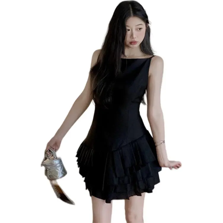 Dior Beauty Slip Dresses Women's Lace Up Backless Tiered Skirt-5