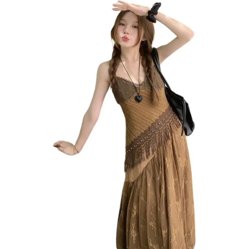 Dior Beauty Slip Dresses Women's Vintage Brown Slip Dress-4