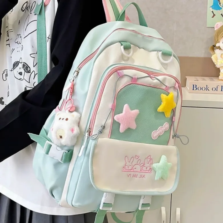 ALI THE FOX Synthetic Leather Backpack Women's Cream Blue/Mint Green-11