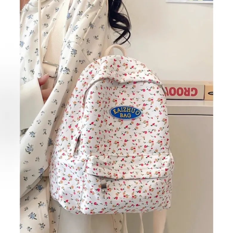 ALI THE FOX Synthetic Leather Backpack Women's Small Floral Heather White-1