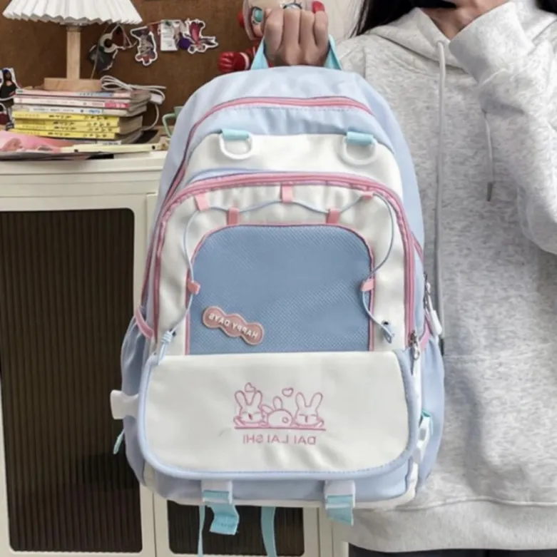 ALI THE FOX Synthetic Leather Backpack Women's Cream Blue/Mint Green-1