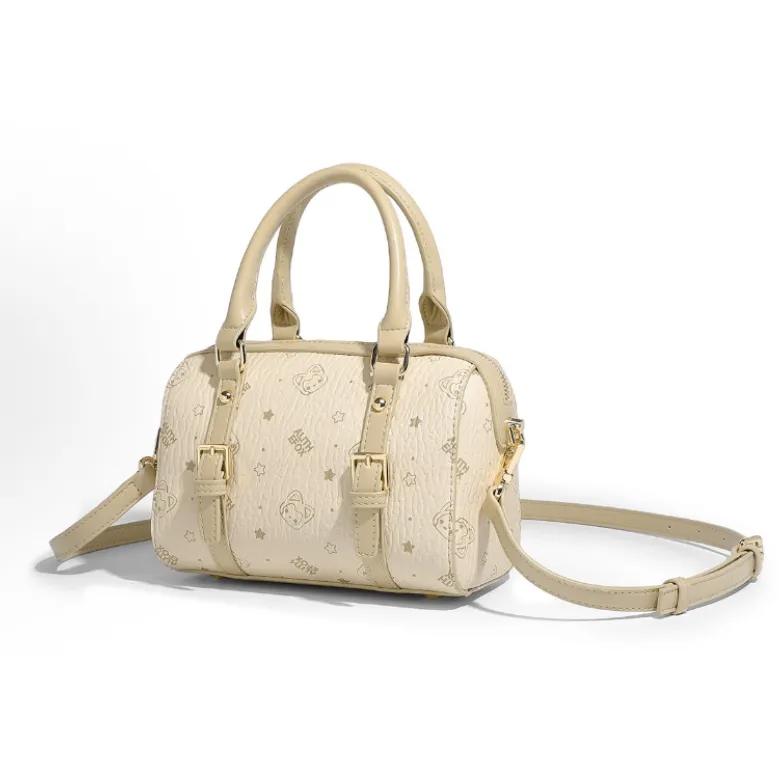 ALI THE FOX Synthetic Leather Boston Bag, Crossbody Handbag Women's Pink/Milk Tea-8