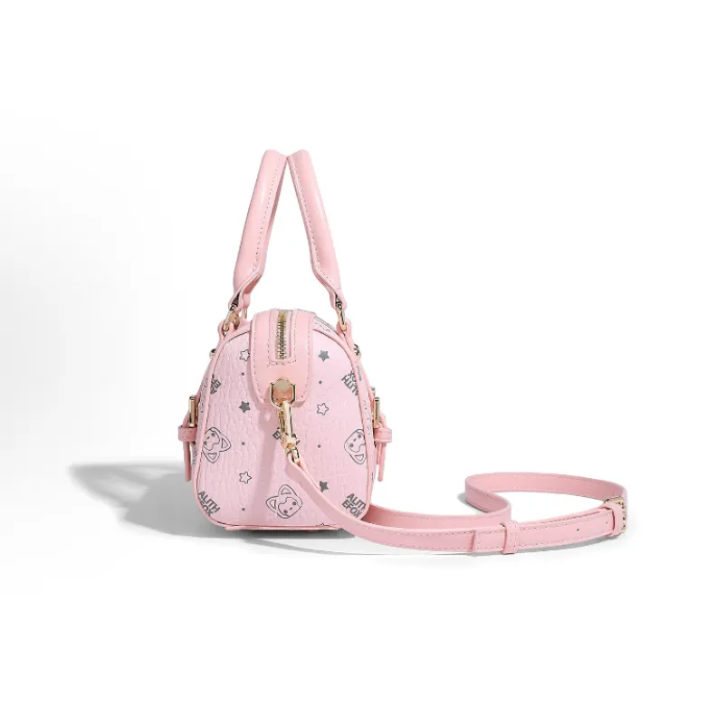ALI THE FOX Synthetic Leather Boston Bag, Crossbody Handbag Women's Pink/Milk Tea-5