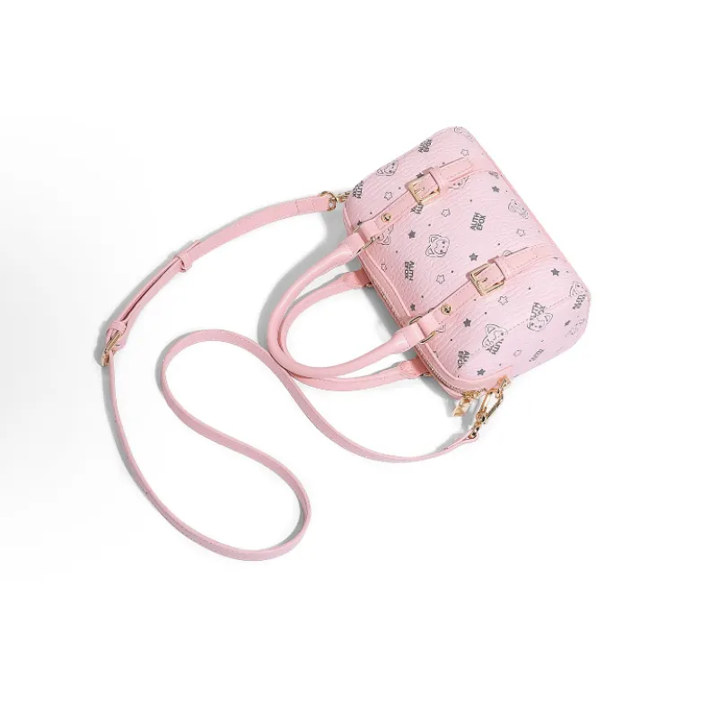 ALI THE FOX Synthetic Leather Boston Bag, Crossbody Handbag Women's Pink/Milk Tea-2
