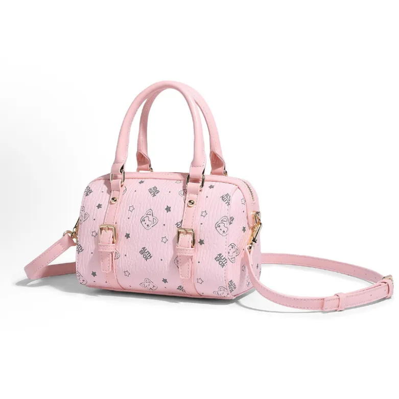 ALI THE FOX Synthetic Leather Boston Bag, Crossbody Handbag Women's Pink/Milk Tea-3