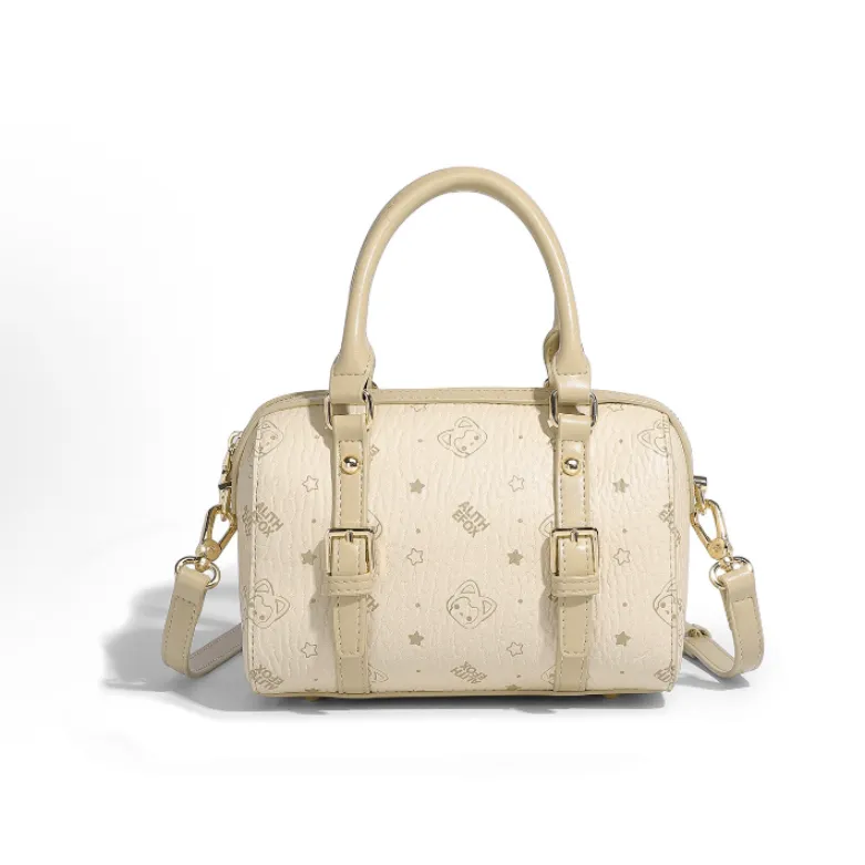 ALI THE FOX Synthetic Leather Boston Bag, Crossbody Handbag Women's Pink/Milk Tea-7