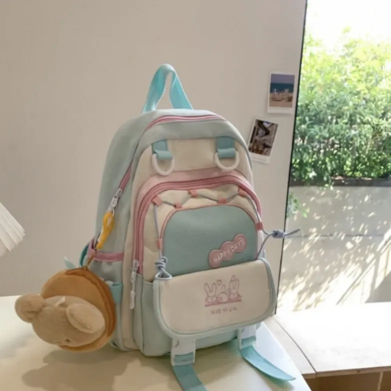 ALI THE FOX Synthetic Leather Backpack Women's Cream Blue/Mint Green-8