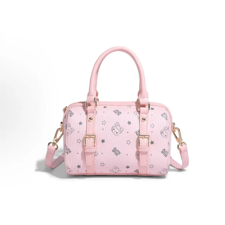 ALI THE FOX Synthetic Leather Boston Bag, Crossbody Handbag Women's Pink/Milk Tea-1