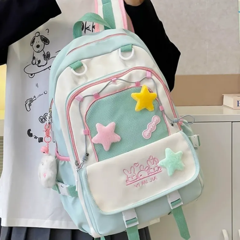 ALI THE FOX Synthetic Leather Backpack Women's Cream Blue/Mint Green-10
