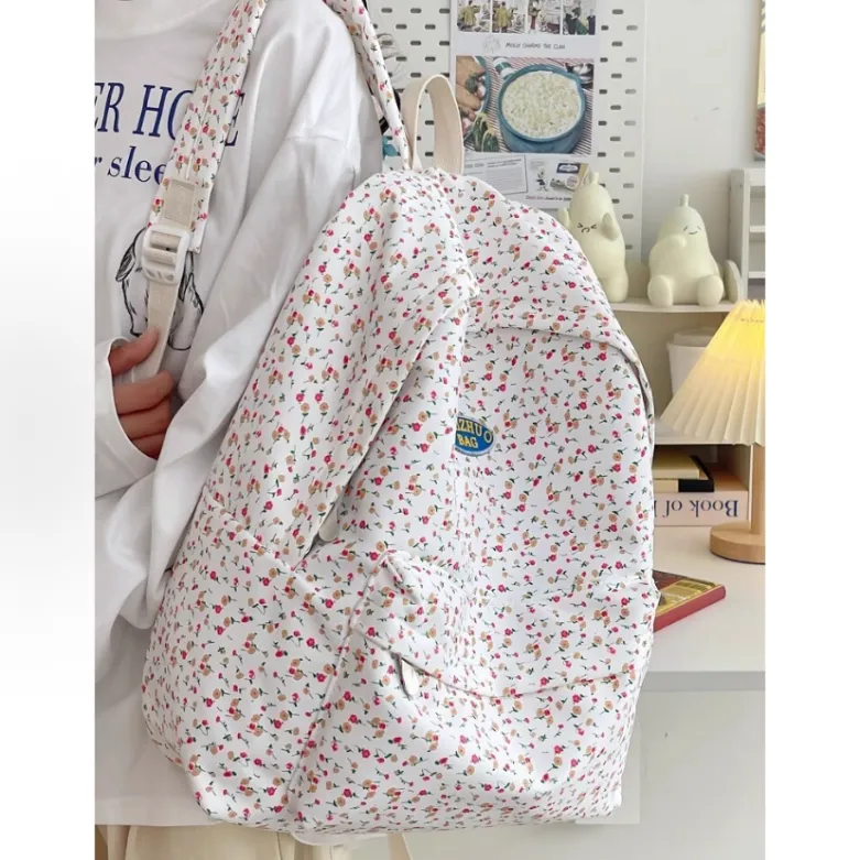 ALI THE FOX Synthetic Leather Backpack Women's Small Floral Heather White-3