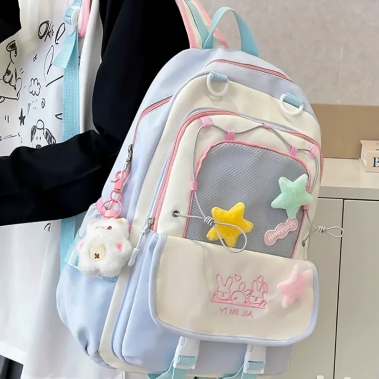 ALI THE FOX Synthetic Leather Backpack Women's Cream Blue/Mint Green-4