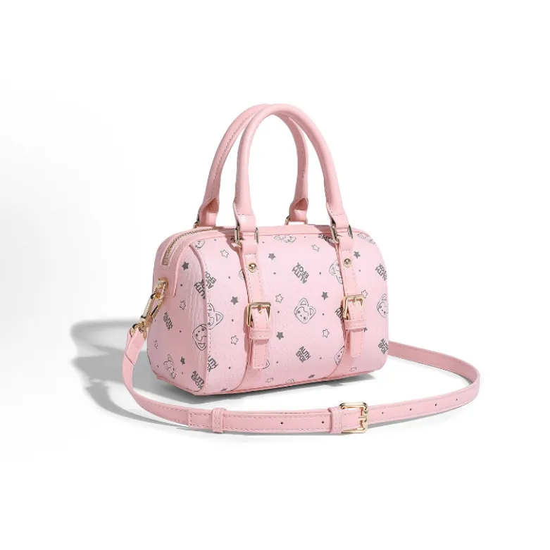 ALI THE FOX Synthetic Leather Boston Bag, Crossbody Handbag Women's Pink/Milk Tea-4