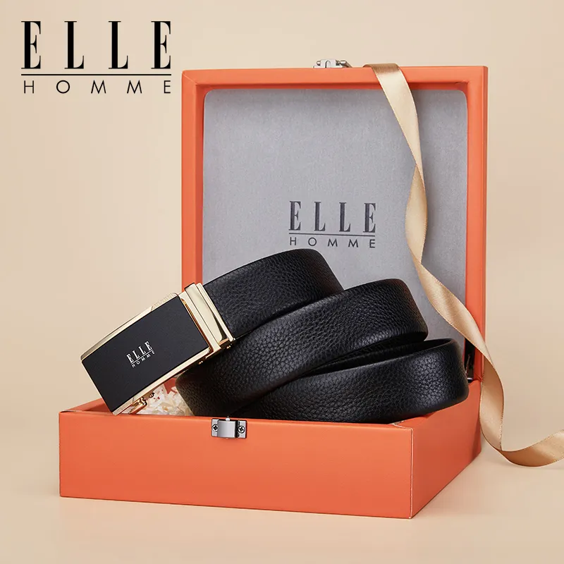 ELLE HOMME Top Grain Cow Leather Belts Men's Gunmetal, Gold, Silver Width 3.5cm-10