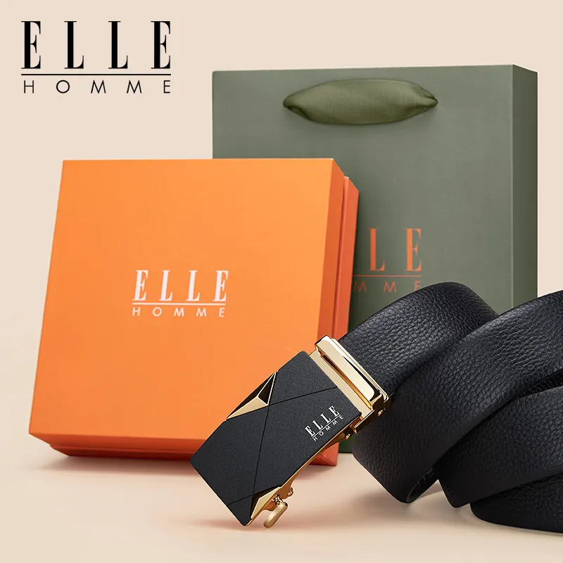 ELLE HOMME Top Grain Cow Leather Business Workplace Etiquette Elegance Belt Men's Gunmetal Width 3.5CM-9