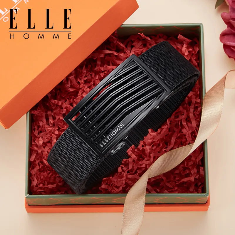 ELLE HOMME Canvas Business Workplace Etiquette Belt, Sports Belt, Gift Box Set Men's Gunmetal Width 3.5cm-3