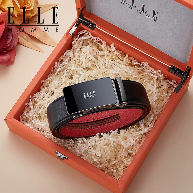 ELLE HOMME Cow Leather Niche Design, Premium Feel, Comfortable Belt Men's Gunmetal Width 3.5cm-2